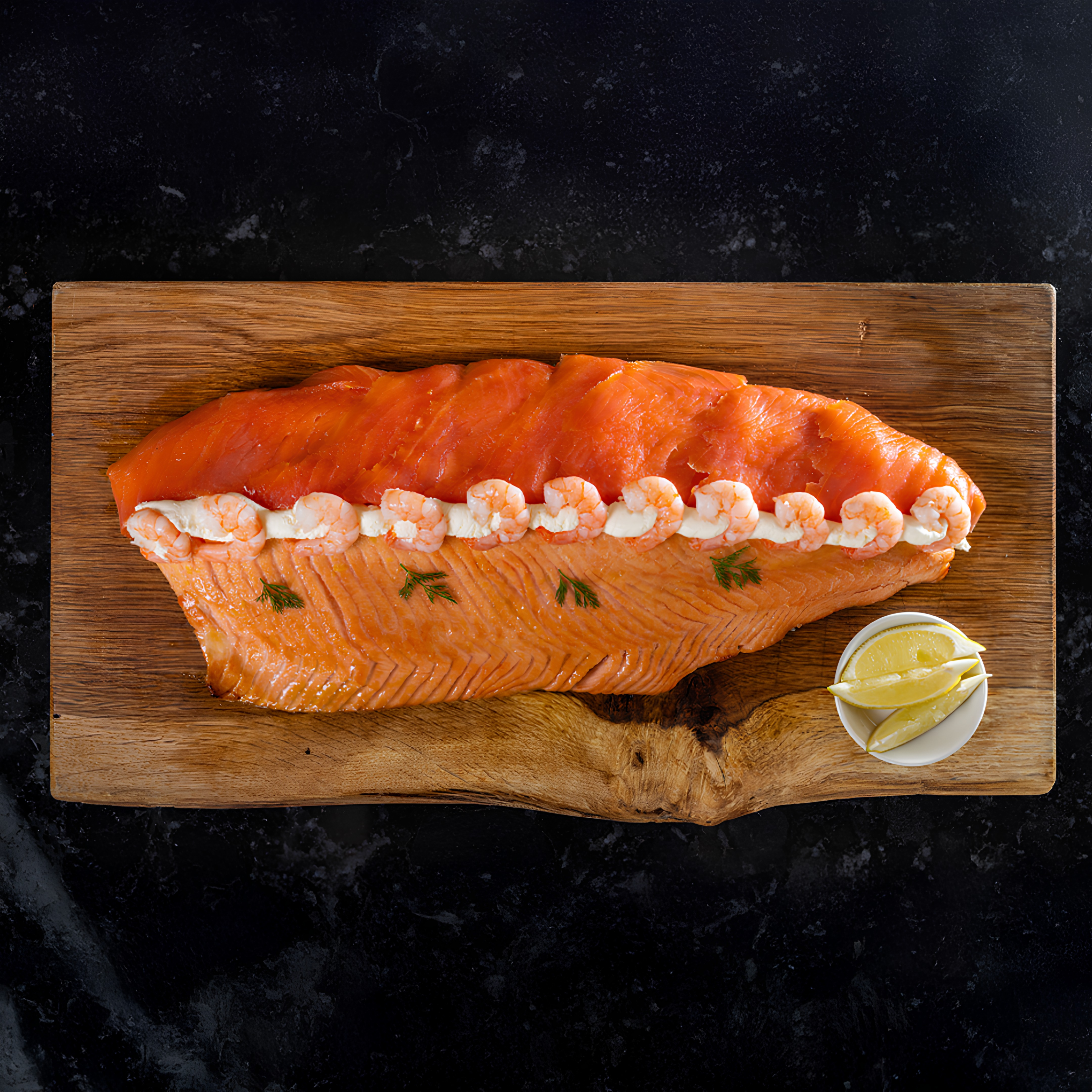 Baked salmon dressed in Smoked Salmon